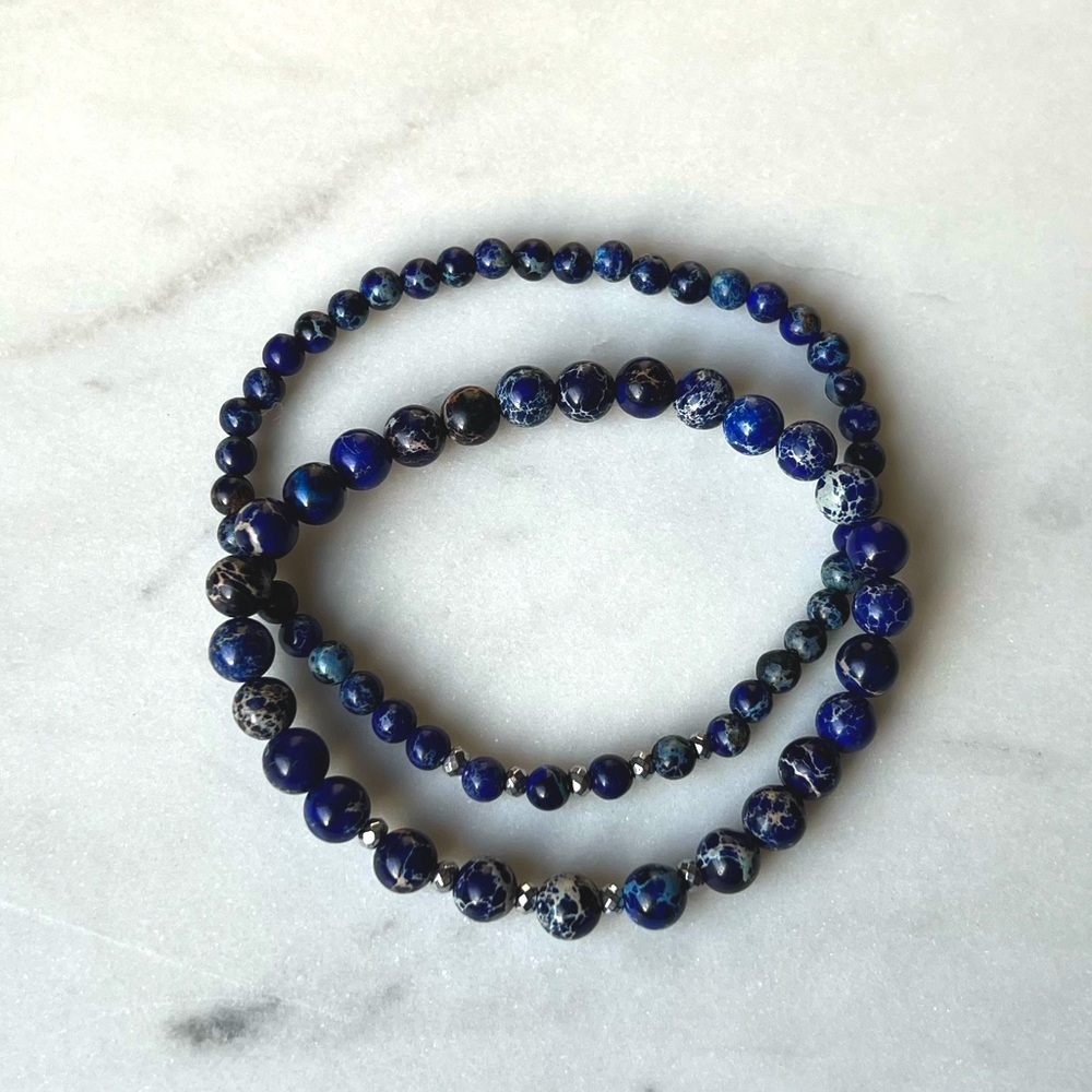 Set of 2 Jasper Bracelets with silver accents